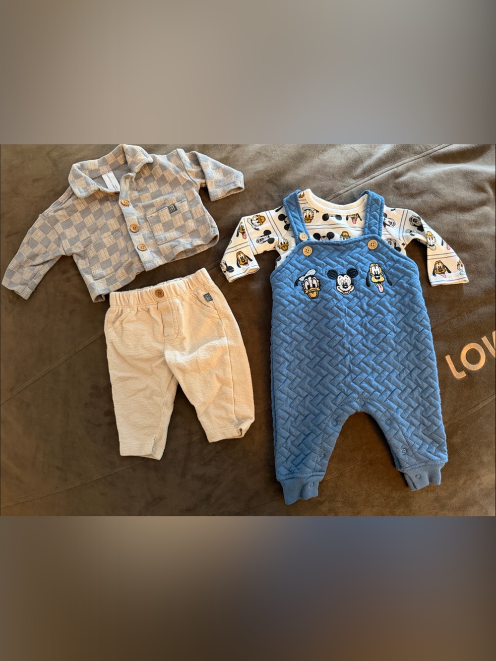 0/3m Disney Mickey & Friends overall set & Modern Moments shirt w/pants set